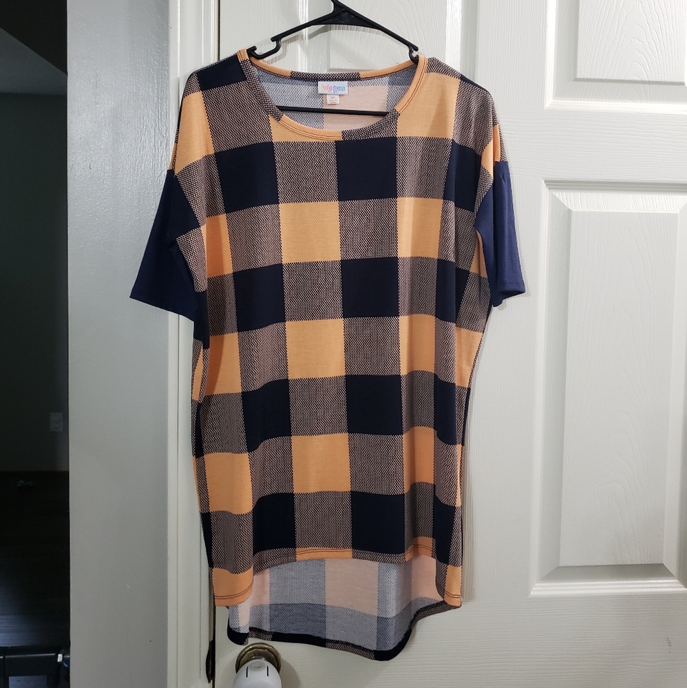 Peach and Navy Plaid LuLaRoe Irma Tunic